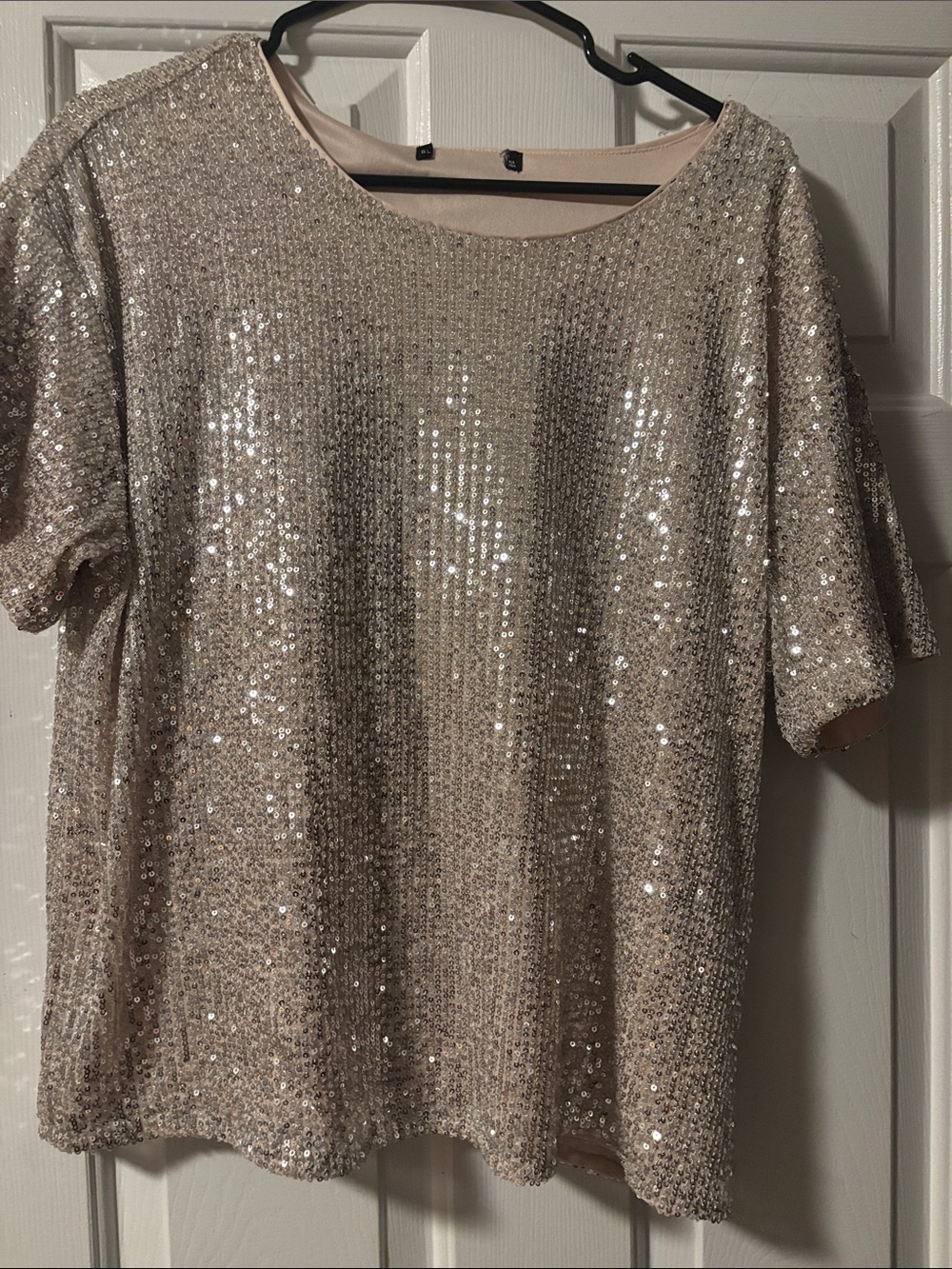 Sequin Short-Sleeve Top - Champagne